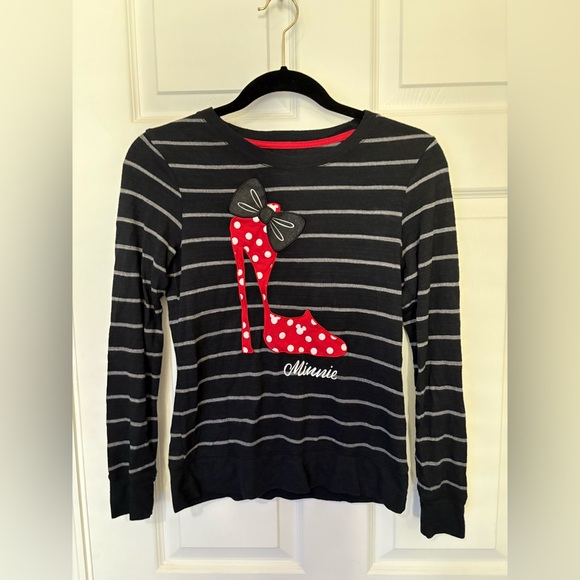 Disney Sweaters - EUC Disney Minnie Mouse High Heel long sleeve sweater striped polka dot Size XS